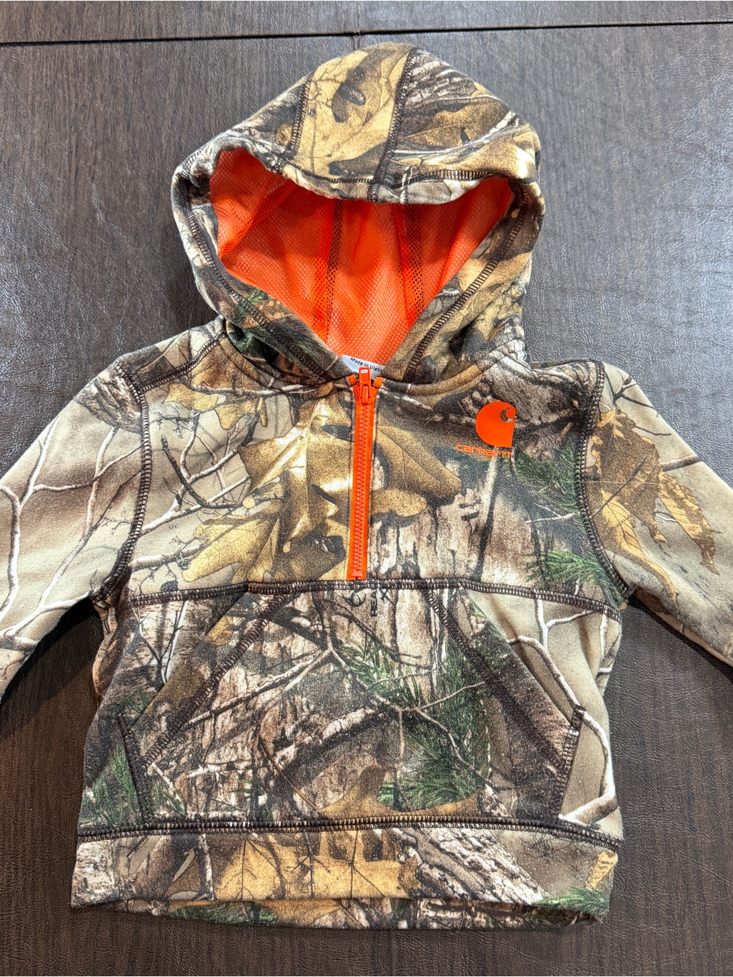 Carhartt Kids Camo Hoodie With Orange Lining Sz 12m
